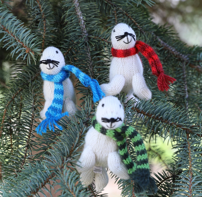 3 Hand Knit Seal Ornaments, Fair Trade