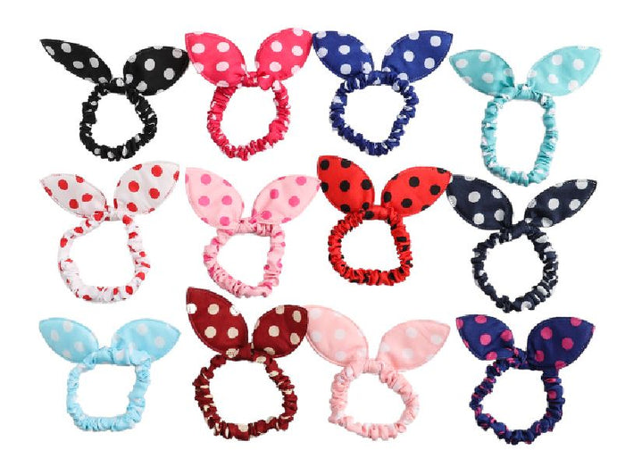 A126 Little Ladies Polka Dot Fabric Bow Knot Hair Tie Assortment Pack of 12