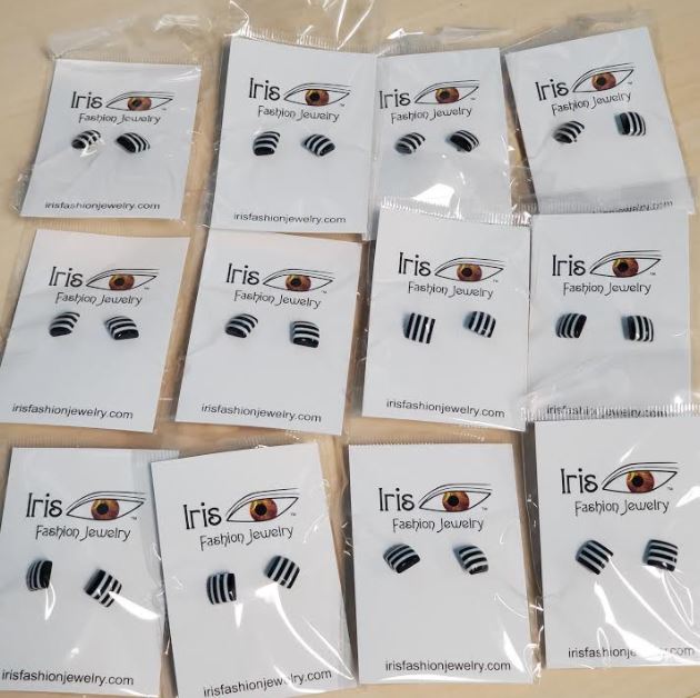 A128 Black & White Stripe Square Earring Assortment Pack of 12