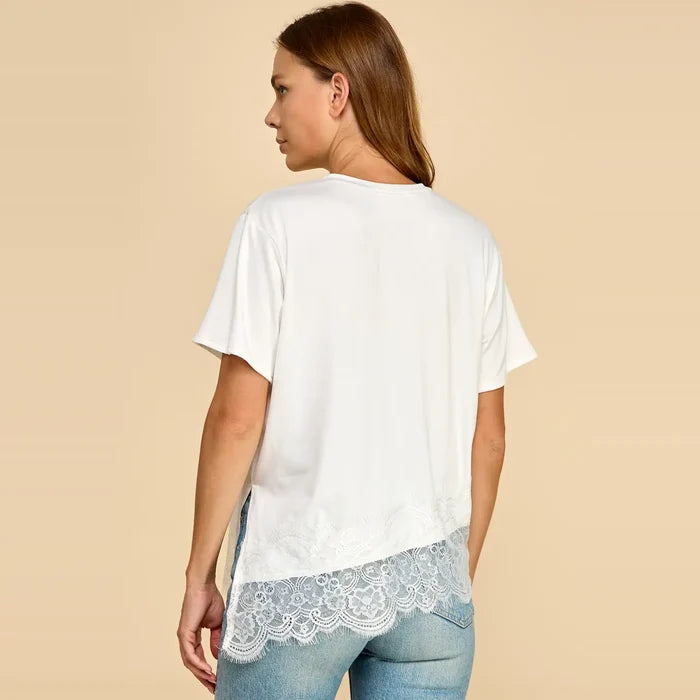 Asymmetrical Lace Trim Top