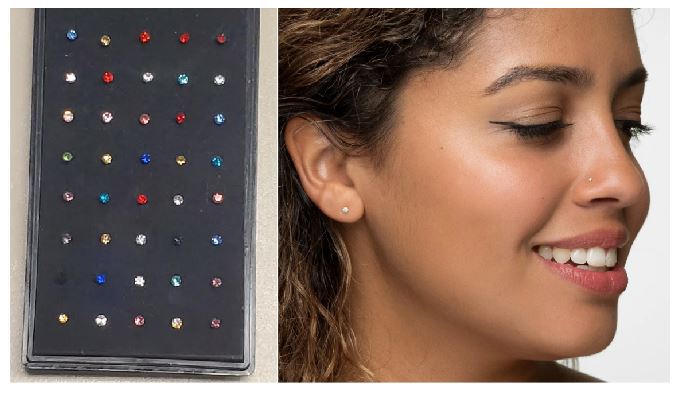 BD02 Assortment of 40 Tiny Rhinestone Nose Ring Studs
