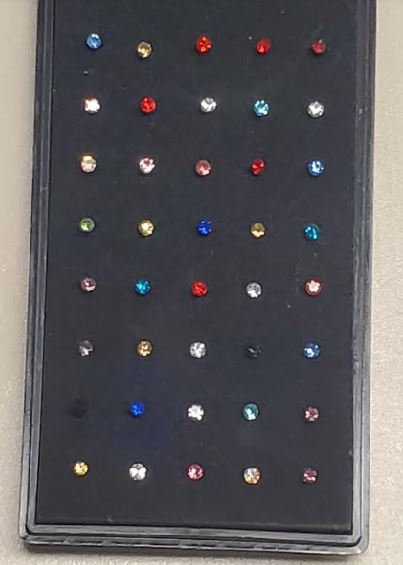 BD02 Assortment of 40 Tiny Rhinestone Nose Ring Studs