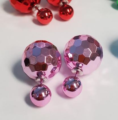 BD28 Disco Ball Style Double Ball Earring Assortment 12 Pairs