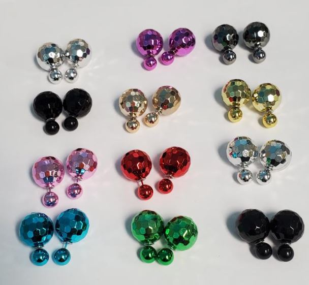BD28 Disco Ball Style Double Ball Earring Assortment 12 Pairs