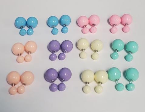 BD29 Pastel Assortment Double Ball Earring Assortment 12 Pairs