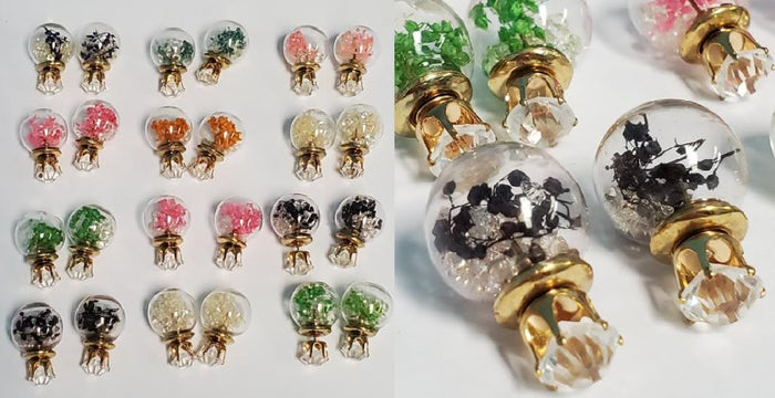 BD30 Gemstone & Vine Filled Clear Double Ball Earring Assortment 12 Pairs