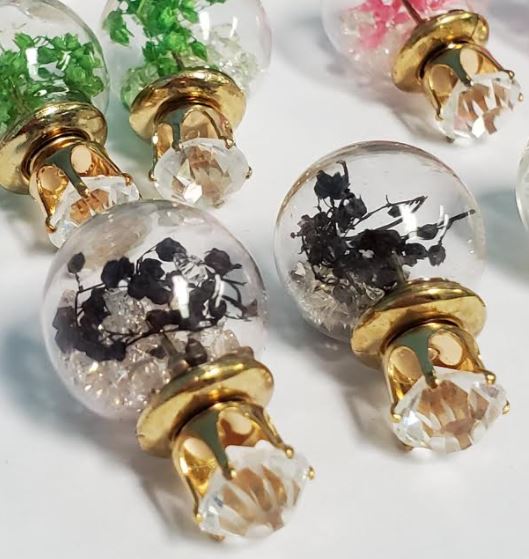 BD30 Gemstone & Vine Filled Clear Double Ball Earring Assortment 12 Pairs