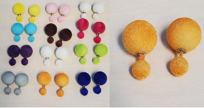 BD34 Fuzzy Double Ball Earring Assortment 12 Pairs