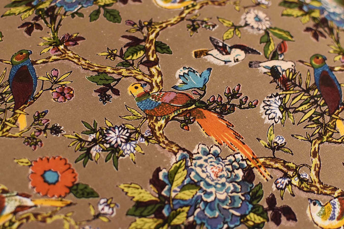Bird Symphony Floral Birds Accent Cotton Pillow Cover Handprint Design 16"x16" - KashmirDesigns