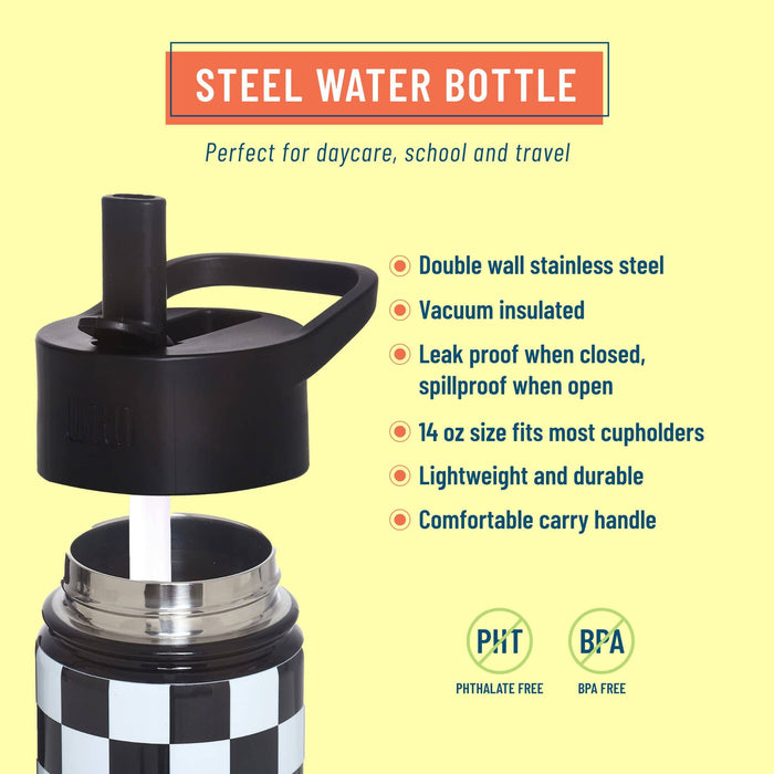 Black and White Checkered 14 oz Steel Water Bottle