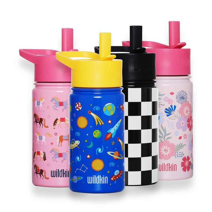 Black and White Checkered 14 oz Steel Water Bottle