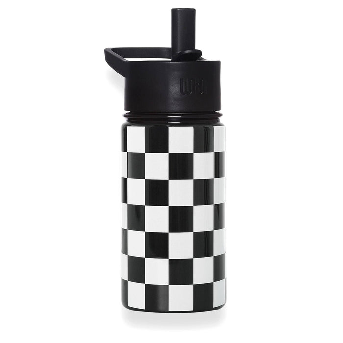 Black and White Checkered 14 oz Steel Water Bottle