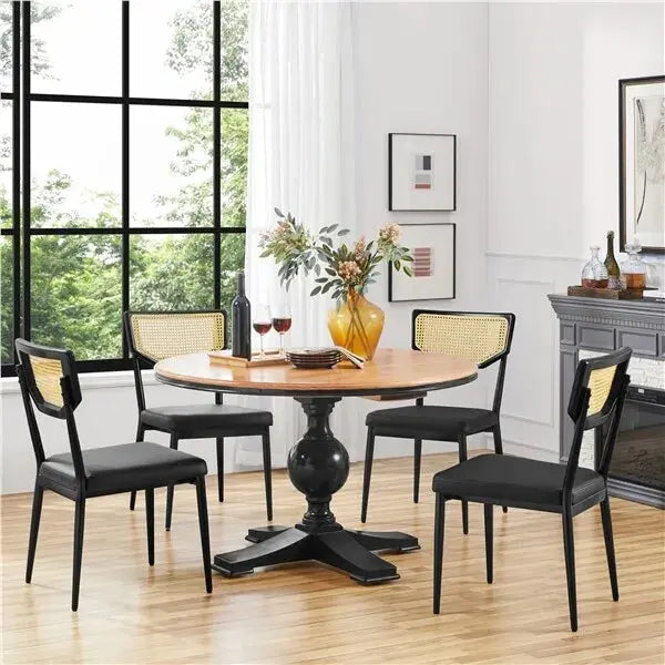 Black Mid Century Rattan Dining Chair (Set of 2) Canva Home