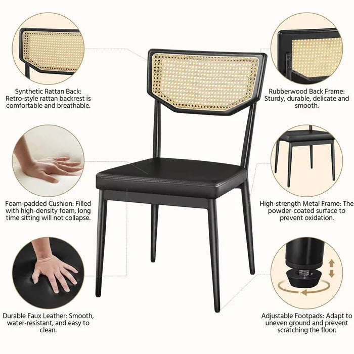 Black Mid Century Rattan Dining Chair (Set of 2) Canva Home