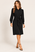 Bobi Black Puff Sleeve Button Down Dress