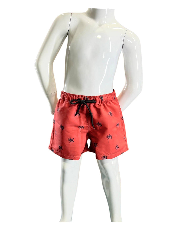 Boy's Swim Short-BP285_Tiny Palms on BricRed