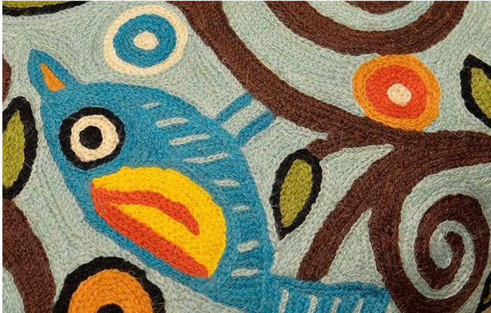 Branch Birds Karla Gerard Decorative Pillow Cover Handembroidered Wool 18"x18" - KashmirDesigns