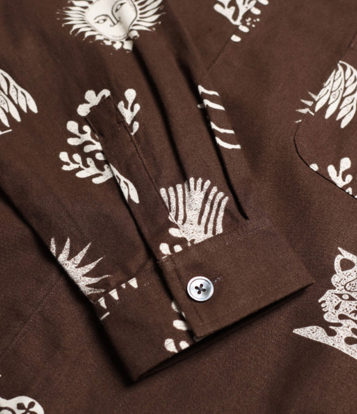 Busey Shirt Folk Print - Slate Brown