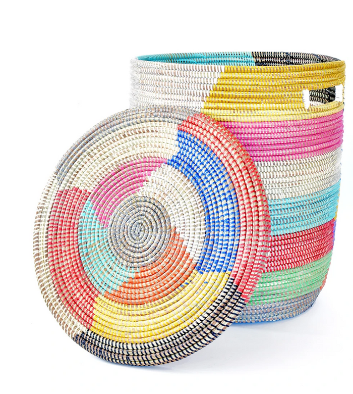 Colorful Striped Hamper or Storage Basket - Fair Trade-Eco-Friendly- Handmade