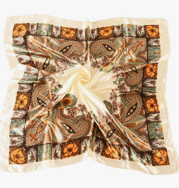 Cream Paisley Silk Bandana
