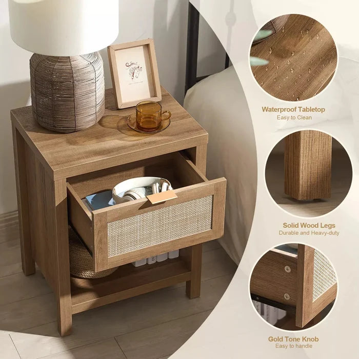 Duke Rattan Nightstand Table With Drawer Canva Home