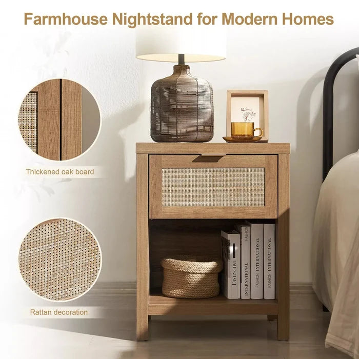 Duke Rattan Nightstand Table With Drawer Canva Home