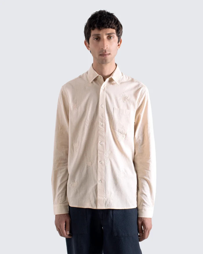Embroidered Abstract Flower Shirt - Stone