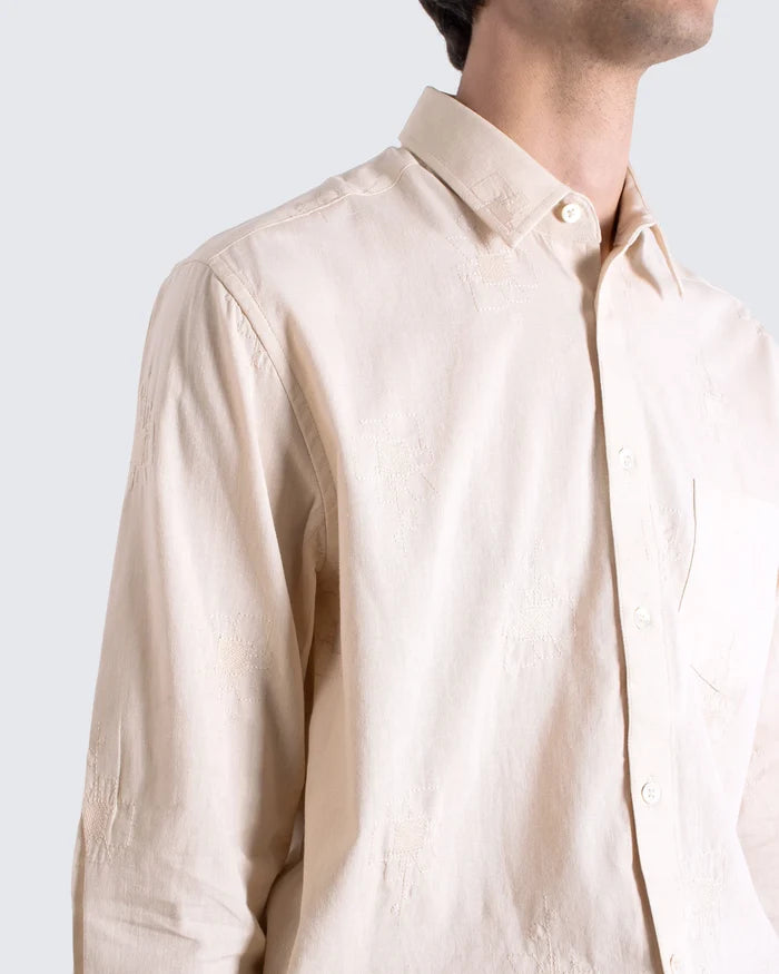 Embroidered Abstract Flower Shirt - Stone