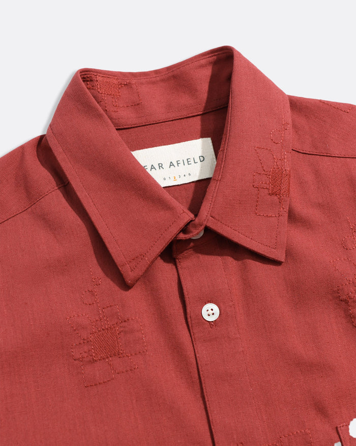 Embroidered Abstract Flower Shirt- Red