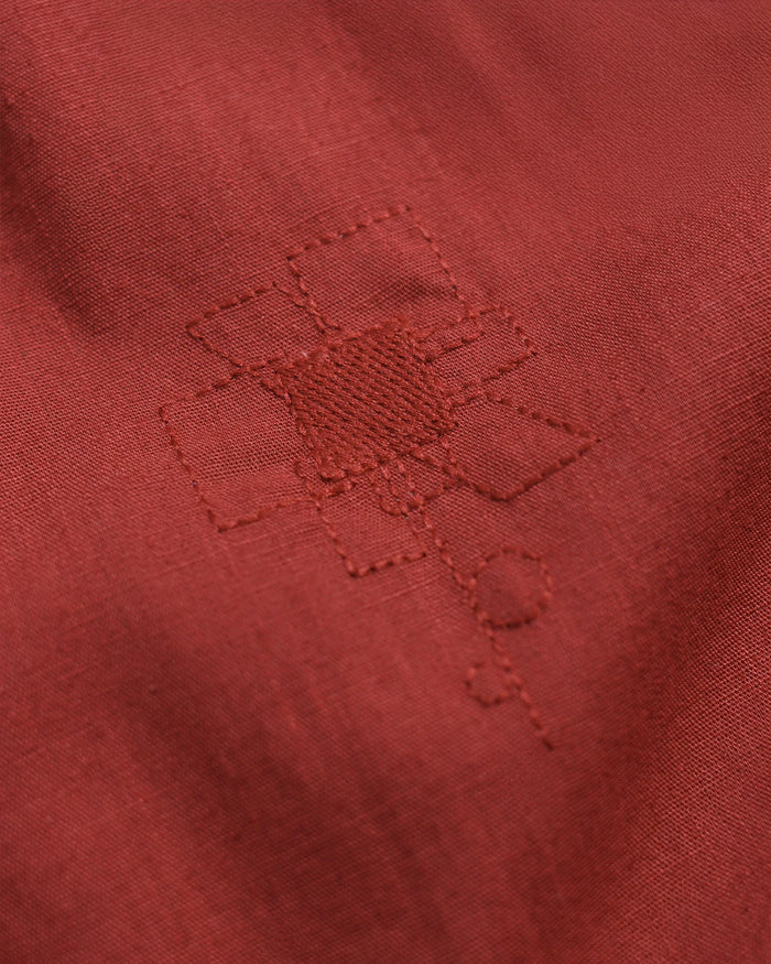 Embroidered Abstract Flower Shirt- Red