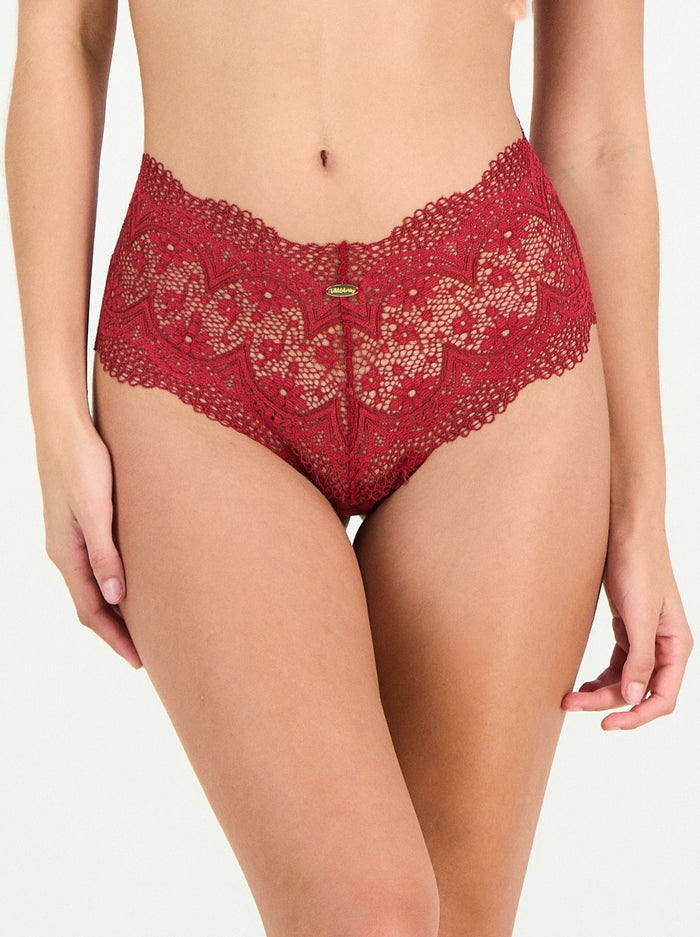 Cheeky lace knicker in Scarlet red, back detail - Takkleberry