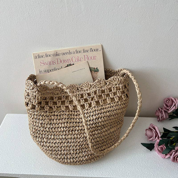 French Style Hollow Out Straw Woven Bucket Bag 8BW6BBG327T