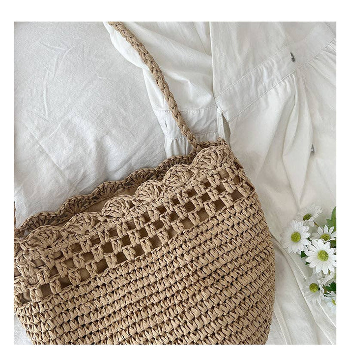 French Style Hollow Out Straw Woven Bucket Bag 8BW6BBG327T
