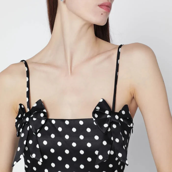 GANNI - Black satin mini dress with polka dots Brand Apparel & Accessories
