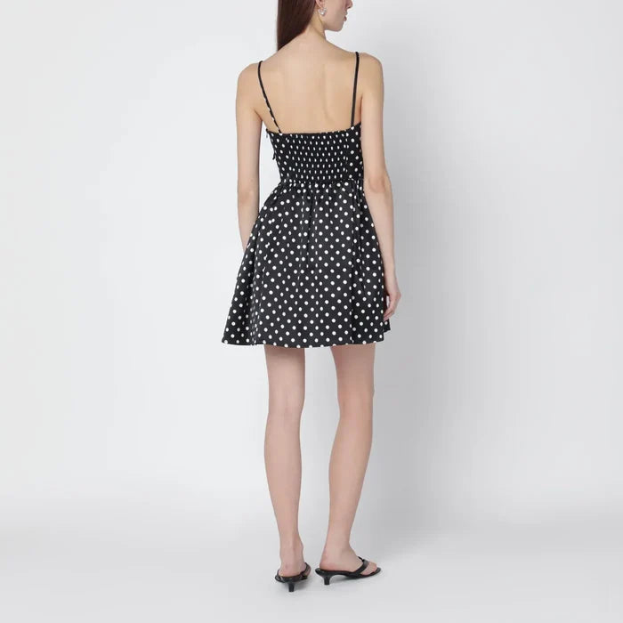GANNI - Black satin mini dress with polka dots Brand Apparel & Accessories