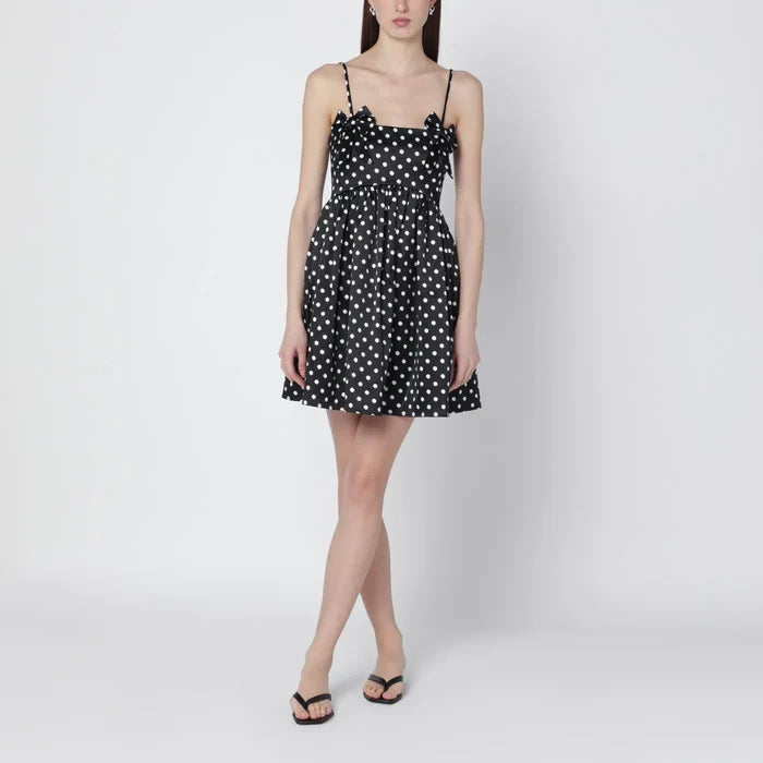 GANNI - Black satin mini dress with polka dots Brand Apparel & Accessories