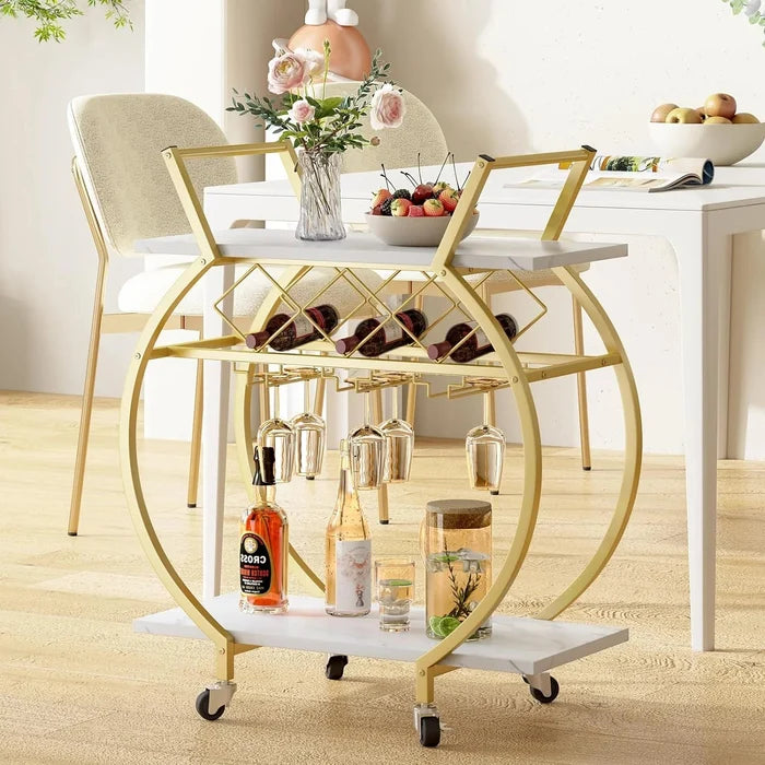 Gold Metal Rolling Beverage Bar Cart Canva Home