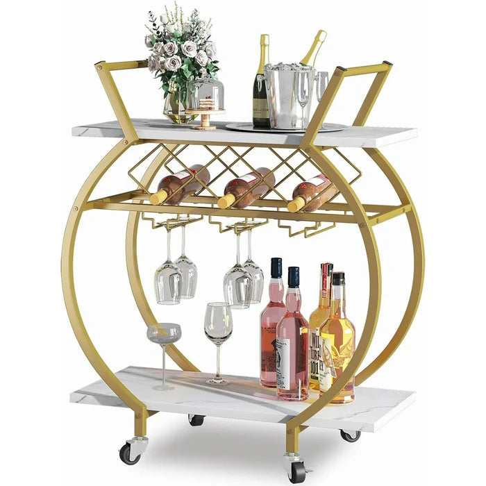 Gold Metal Rolling Beverage Bar Cart Canva Home