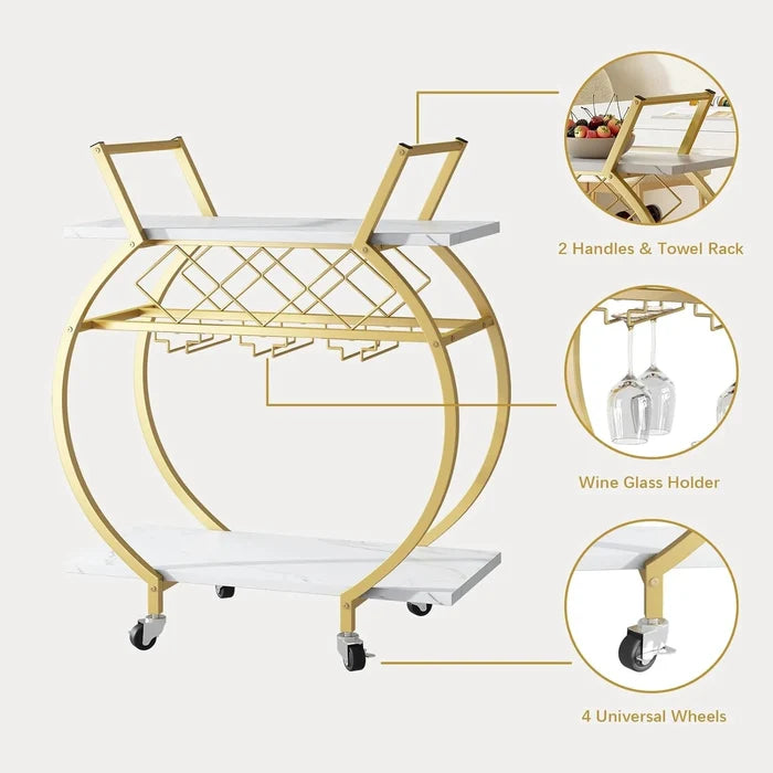 Gold Metal Rolling Beverage Bar Cart Canva Home