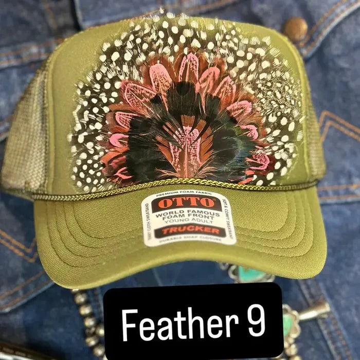Green Feather Trucker Hat