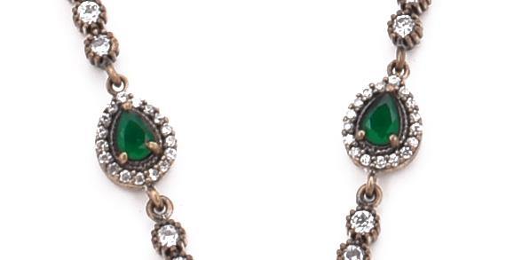 Green Quartz Y Necklace Teardrop 925 Sterling Two Tone Silver Choker Necklace Collar Handcrafted - Kashmir Designs