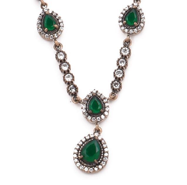 Green Quartz Y Necklace Teardrop 925 Sterling Two Tone Silver Choker Necklace Collar Handcrafted - Kashmir Designs