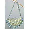 Half Moon Quilted Floral Ruffle Crossbody Bag