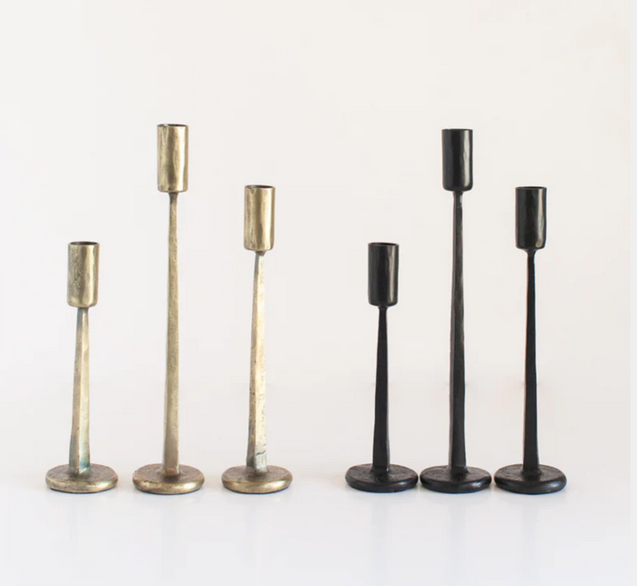 Hand-Forged Iron Candle Sticks - Set of 3, Black or Brass, Fair Trade from India