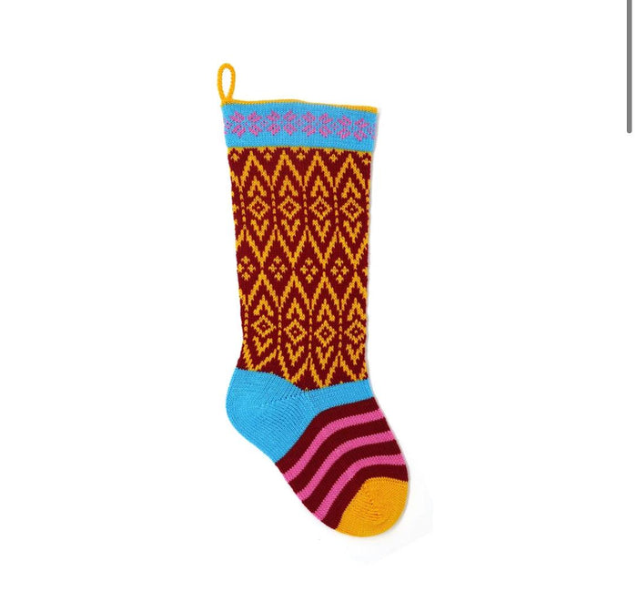 Hand Knit Colorful Red Christmas Stocking, Fair Trade, Armenia
