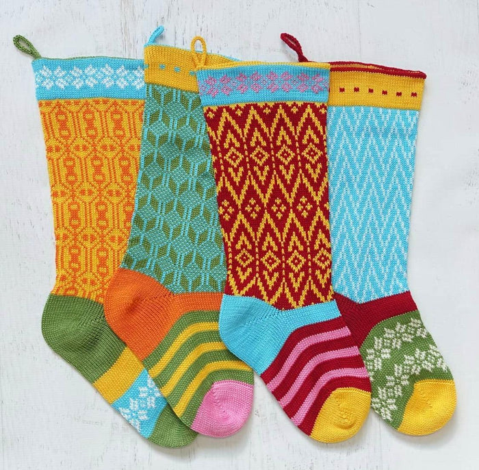 Hand Knit Colorful Red Christmas Stocking, Fair Trade, Armenia