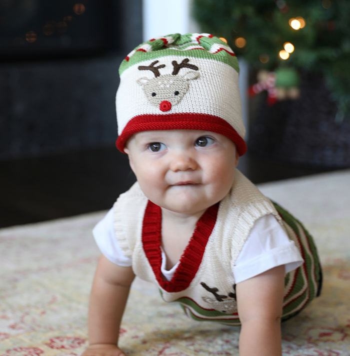 Hand Knit Reindeer Christmas Baby Hat / Beanie with embroidery - Fair Trade from Armenia
