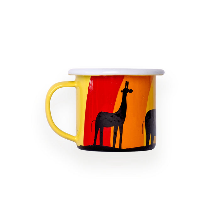 Hand Painted Rainbow Animal Silhouette Enamel Mug