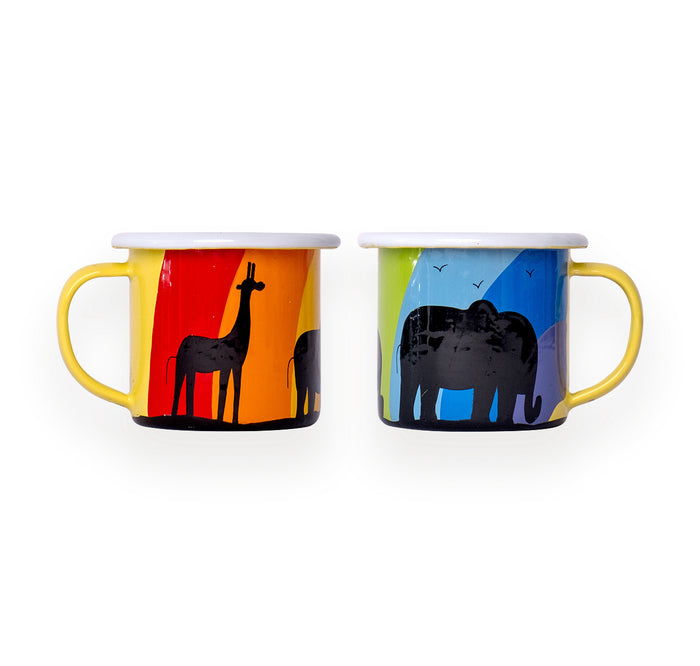 Hand Painted Rainbow Animal Silhouette Enamel Mug