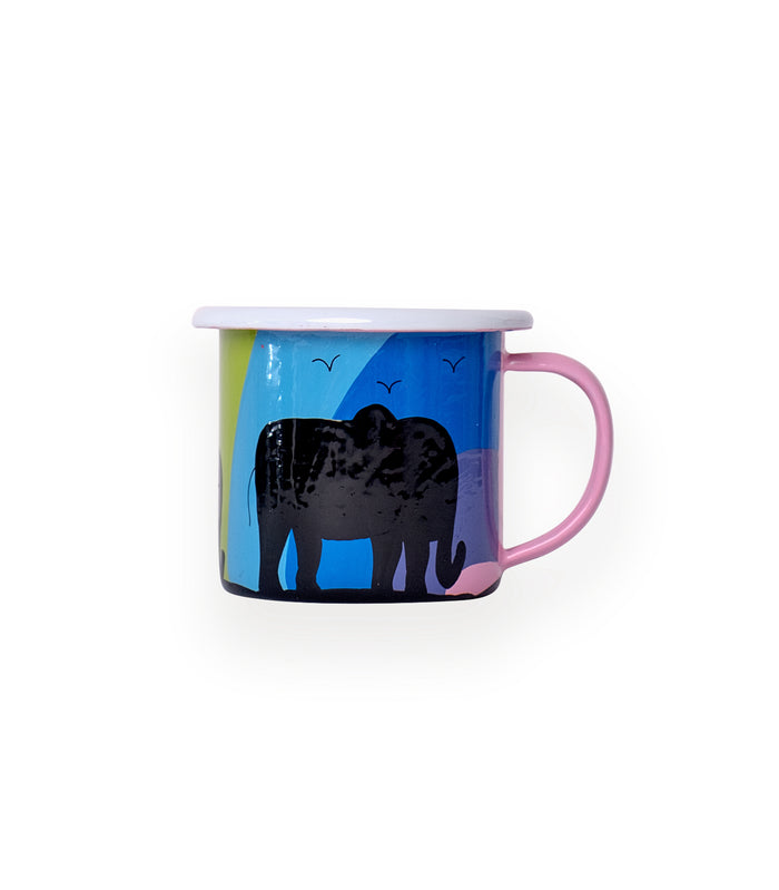 Hand Painted Rainbow Animal Silhouette Enamel Mug